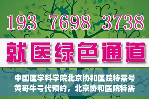 中国医学科学院北京协和医院特需号黄哥牛号代预约，北京协和医院特需号黄哥牛号预约服务解析