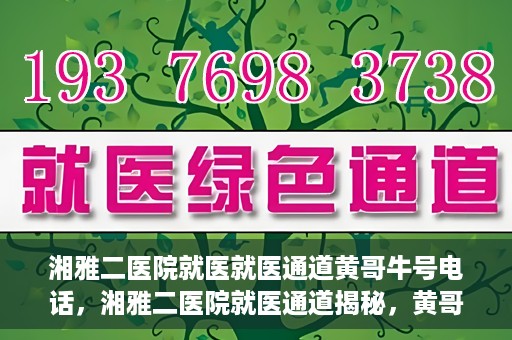 湘雅二医院就医就医通道黄哥牛号电话，湘雅二医院就医通道揭秘，黄哥牛号电话一览无余